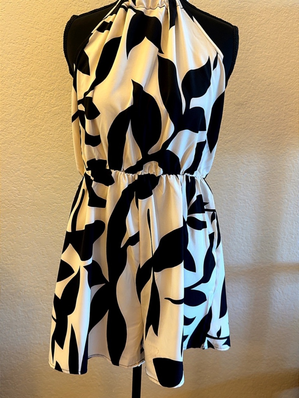Women's Black & White Halter Floral Print romper